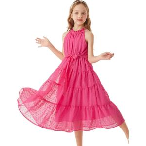 GRACE KARIN Girls Halter Neck Dress Sleeveless Casual A-line Flowy Summer Maxi Dress for 5-14 Years(Rose Red)