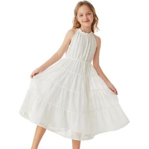 GRACE KARIN Girls Halter Neck Dress Sleeveless Casual A-line Flowy Summer Maxi Dress for 5-14 Years(White)