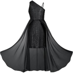 GRACE KARIN Girls Sequin Formal Dress Sequin Pageant Wedding Guest Dresses Birthday Fancy One Shoulder Dress Size 6-14(Black)