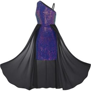 GRACE KARIN Girls Sequin Formal Dress Sequin Pageant Wedding Guest Dresses Birthday Fancy One Shoulder Dress Size 6-14(Colorful Purple)
