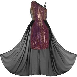 GRACE KARIN Girls Sequin Formal Dress Sequin Pageant Wedding Guest Dresses Birthday Fancy One Shoulder Dress Size 6-14(Red Brown)