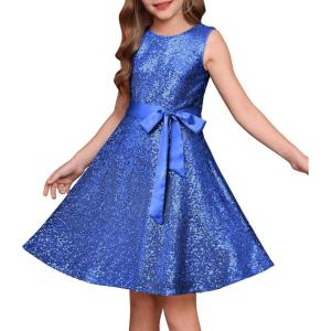 GRACE KARIN Girls Sequin Sparkly Dress Kids Party Birthday Fancy Formal Cocktail Pageant Christmas Dresses Size 6-14Y(Blue)