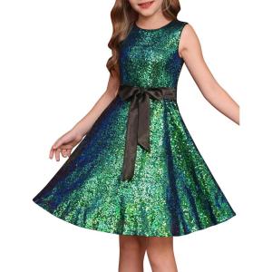 GRACE KARIN Girls Sequin Sparkly Dress Kids Party Birthday Fancy Formal Cocktail Pageant Christmas Dresses Size 6-14Y(Green)