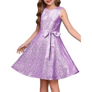GRACE KARIN Girls Sequin Sparkly Dress Kids Party Birthday Fancy Formal Cocktail Pageant Christmas Dresses Size 6-14Y(Purple)