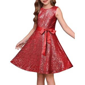 GRACE KARIN Girls Sequin Sparkly Dress Kids Party Birthday Fancy Formal Cocktail Pageant Christmas Dresses Size 6-14Y(Red)