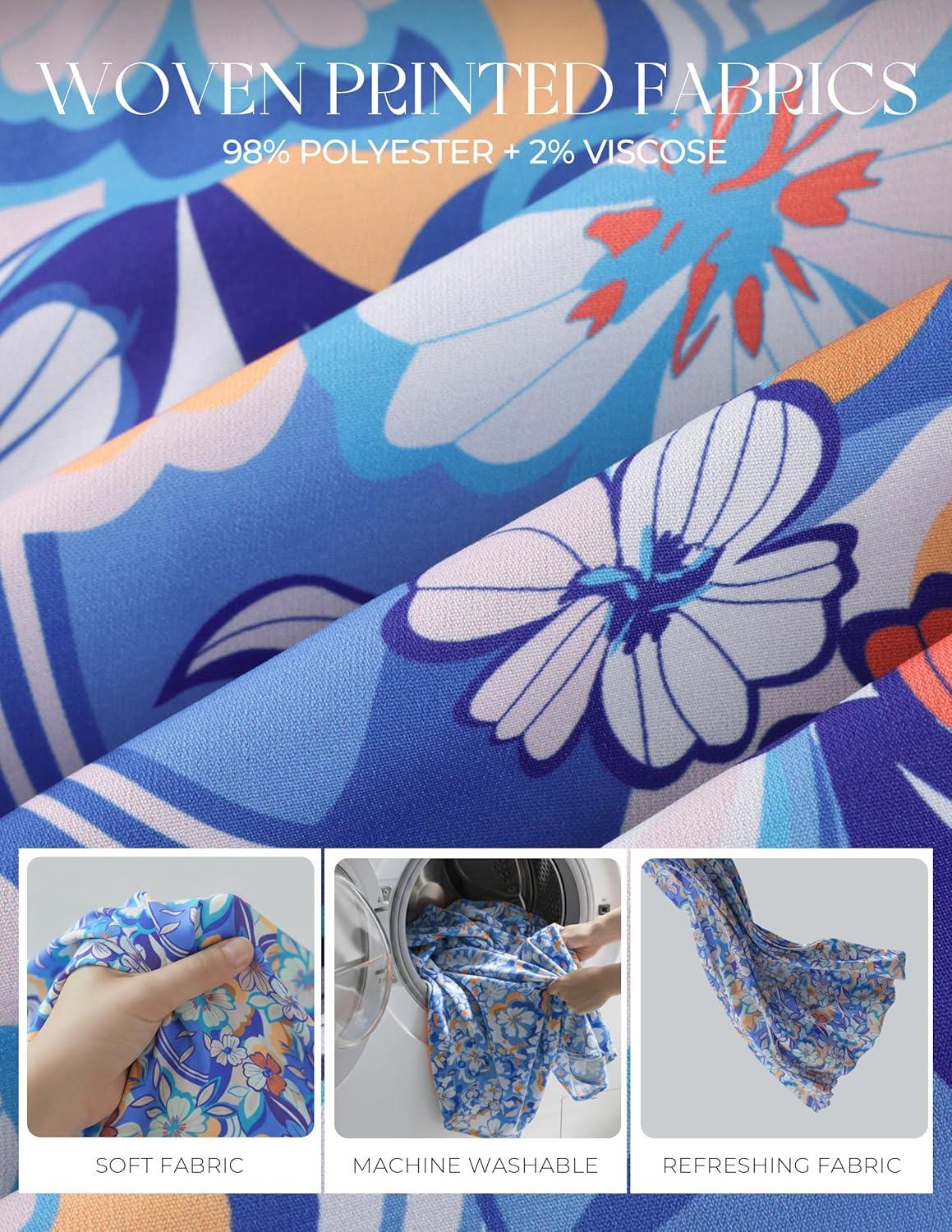 imageGRACE KARIN 2026 Summer Wedding Guest Dresses for Women Ruffle Sleeve Boho Midi Dress Smocked Flowy Floral Dress with PocketBlue Orange
