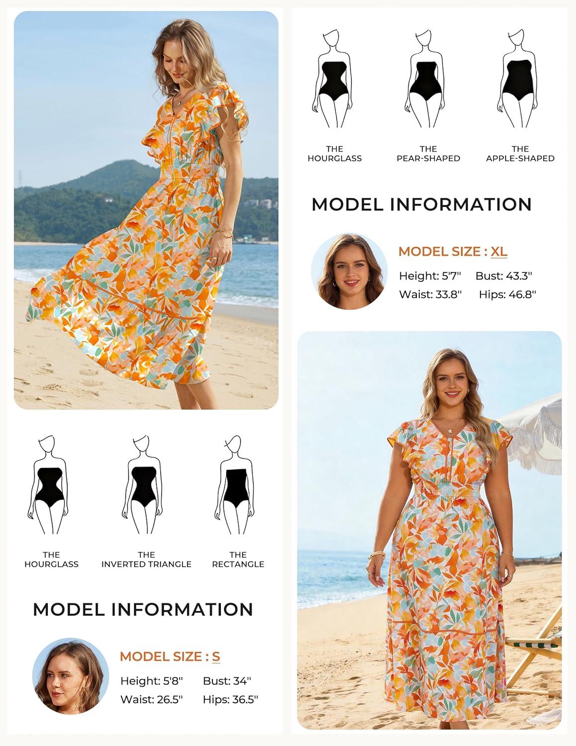 imageGRACE KARIN 2026 Summer Wedding Guest Dresses for Women Ruffle Sleeve Boho Midi Dress Smocked Flowy Floral Dress with PocketOrange Blue