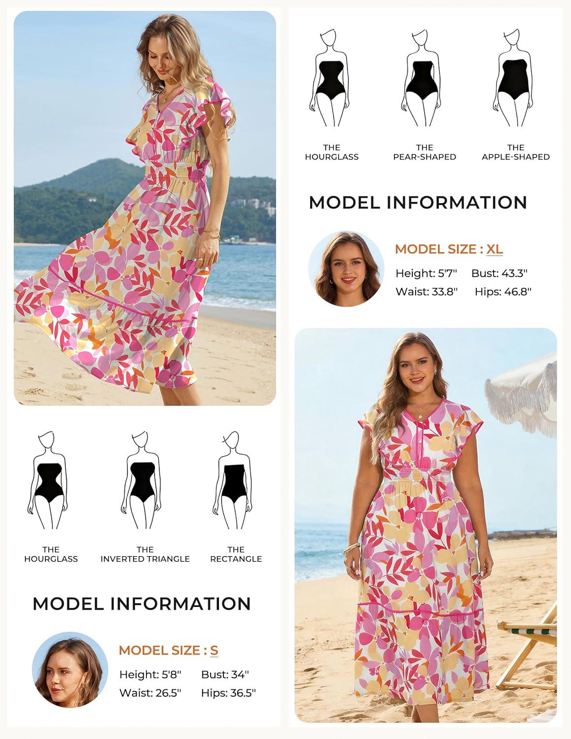 imageGRACE KARIN 2026 Summer Wedding Guest Dresses for Women Ruffle Sleeve Boho Midi Dress Smocked Flowy Floral Dress with PocketPink Yellow