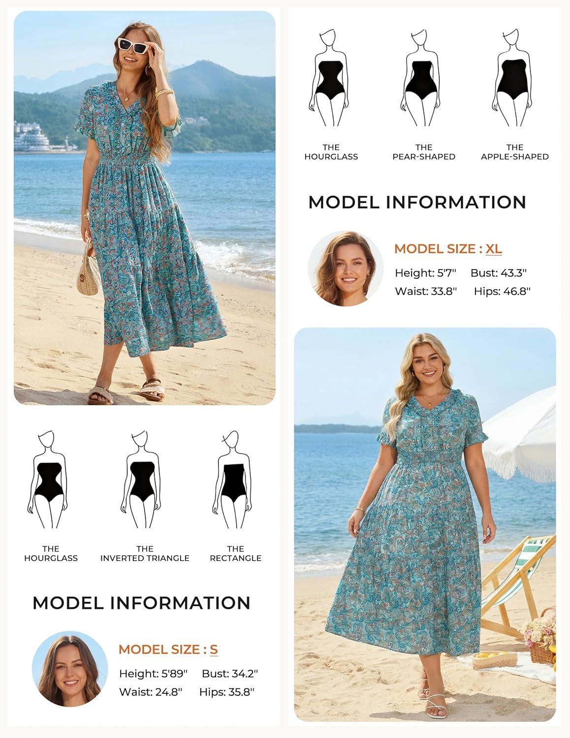 imageGRACE KARIN 2026 Womens Short Sleeve VNeck Ruffle Maxi A Line Dresses with PocketsBlue Green Floral