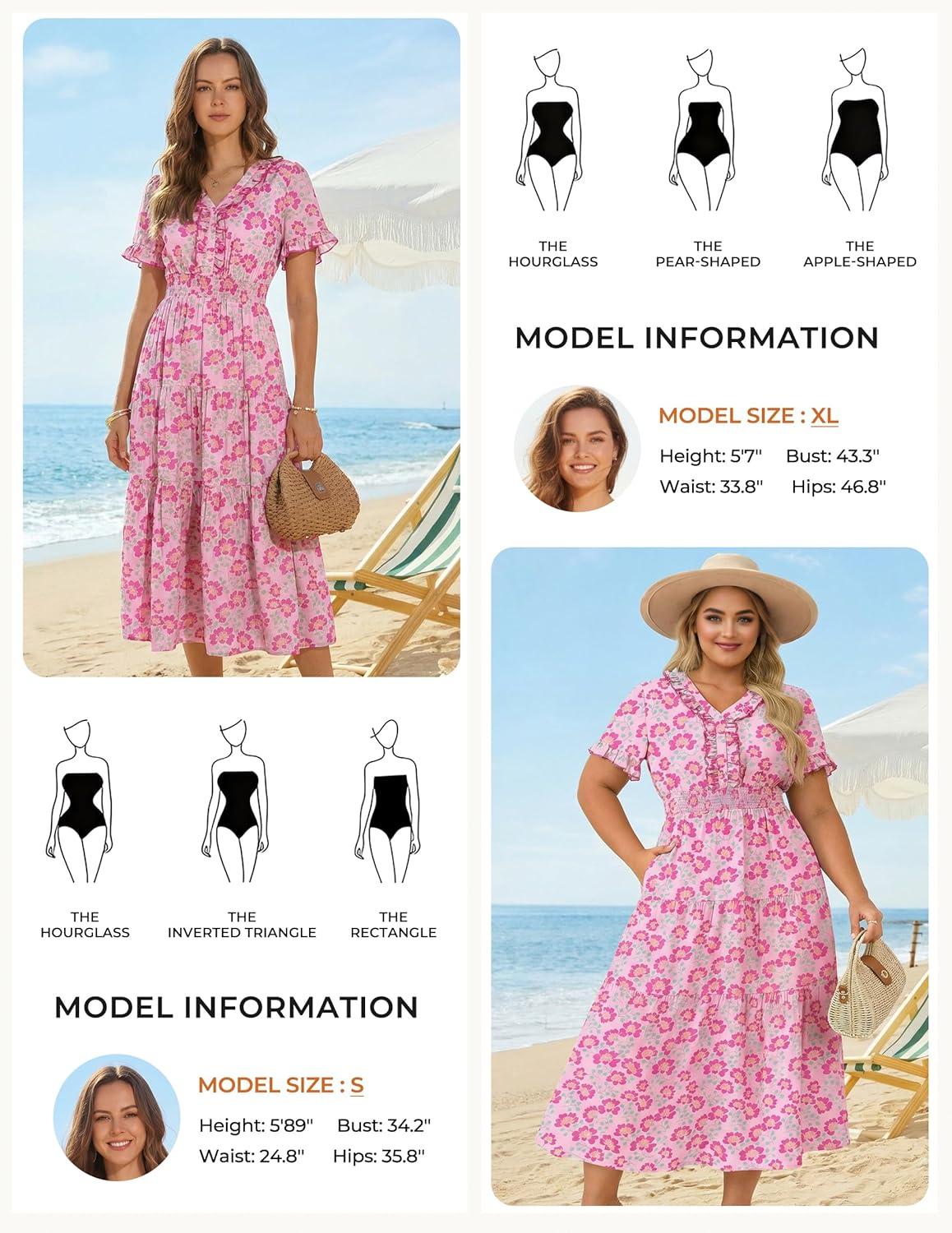 imageGRACE KARIN 2026 Womens Short Sleeve VNeck Ruffle Maxi A Line Dresses with PocketsPink Rose Floral
