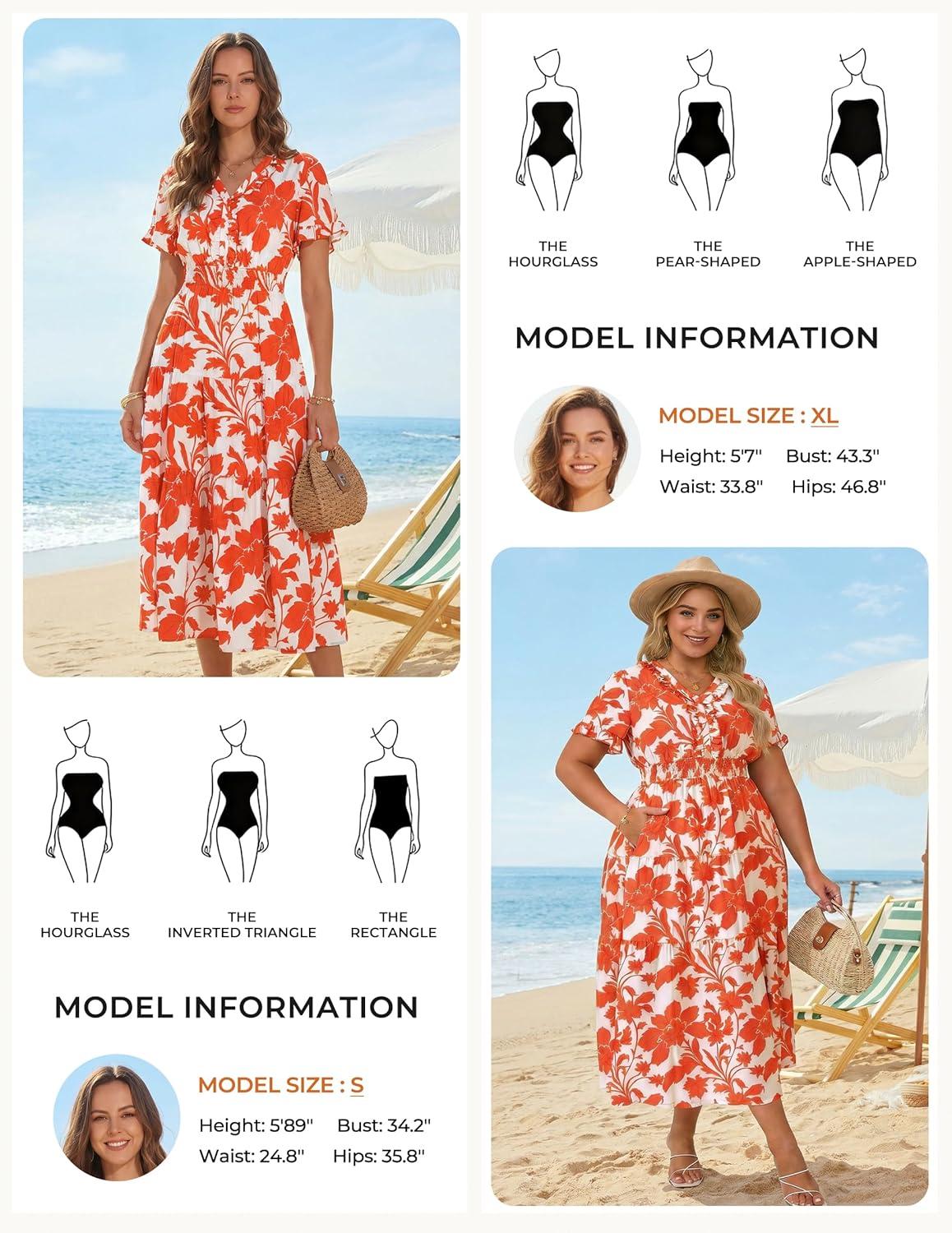 imageGRACE KARIN 2026 Womens Short Sleeve VNeck Ruffle Maxi A Line Dresses with PocketsWhite Orange Floral