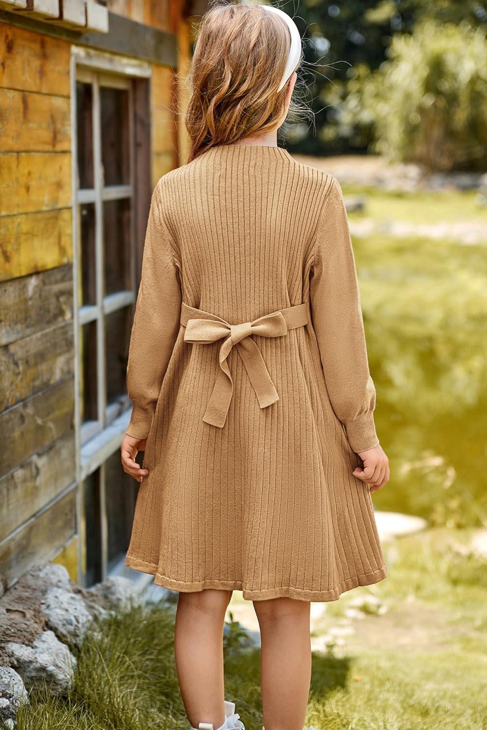 imageGRACE KARIN Girls Fall Sweater Dresses Girl Long Sleeve Winter Dress Kids Knit Casual Formal Dresses Size 614Light Khaki