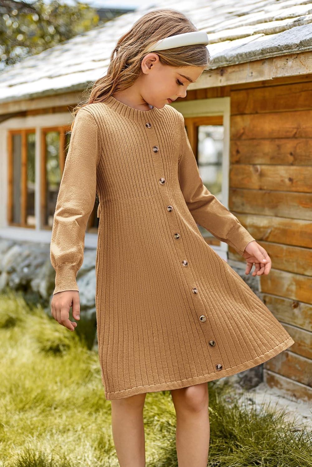 imageGRACE KARIN Girls Fall Sweater Dresses Girl Long Sleeve Winter Dress Kids Knit Casual Formal Dresses Size 614Light Khaki