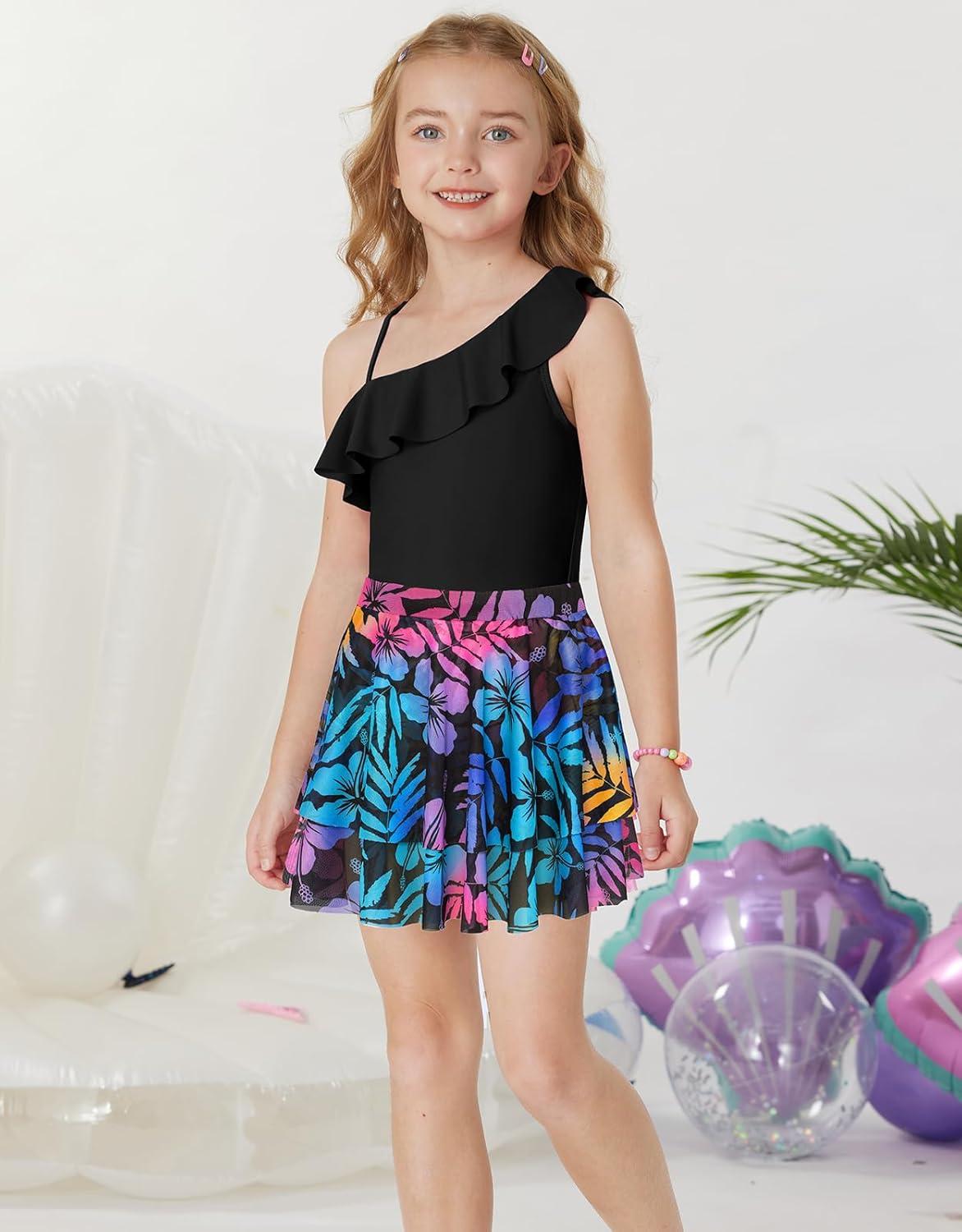 imageGRACE KARIN Girls Swimsuit with Skirt One Piece Bathing Suit Swimwear 614YBlack