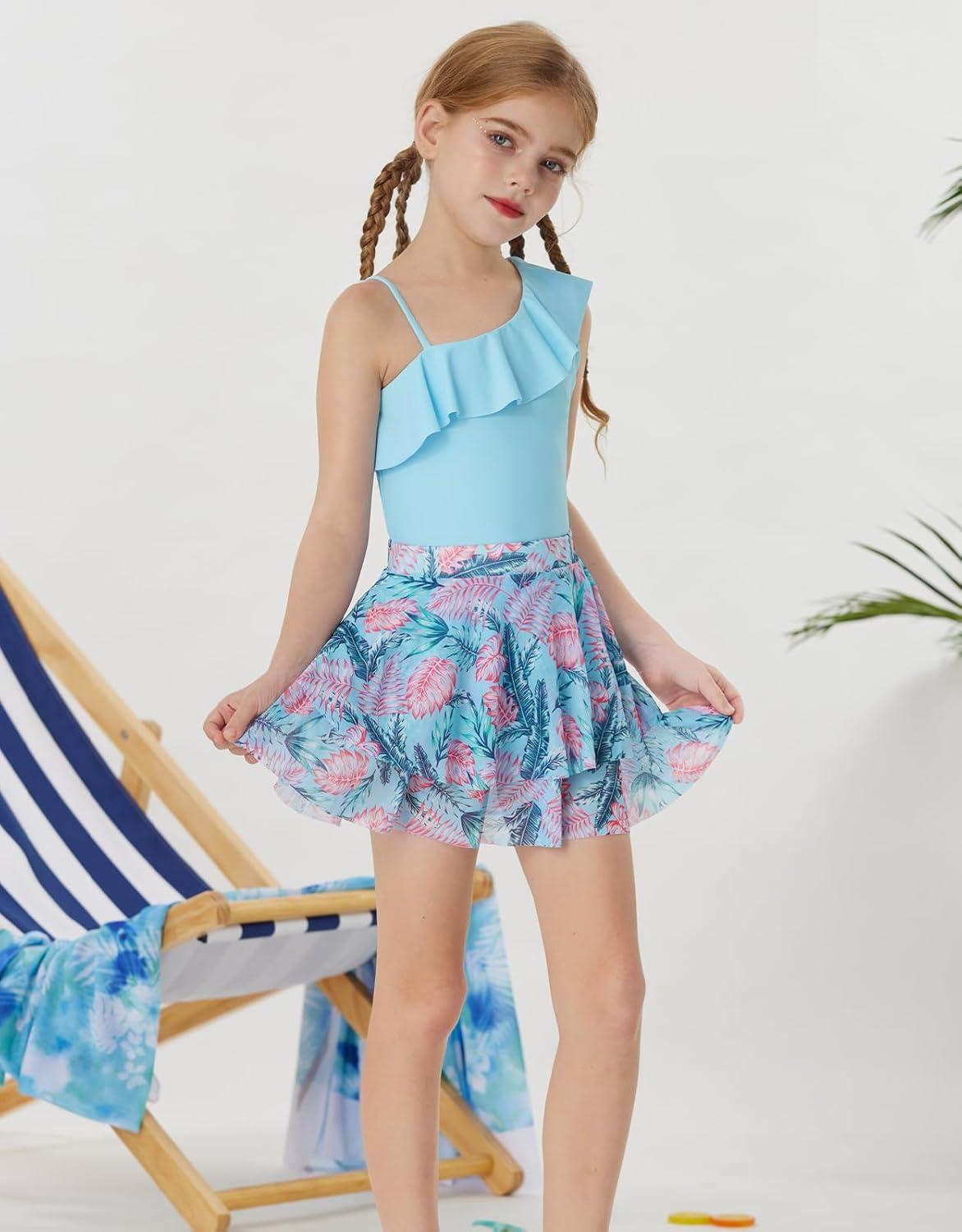 imageGRACE KARIN Girls Swimsuit with Skirt One Piece Bathing Suit Swimwear 614YBlue