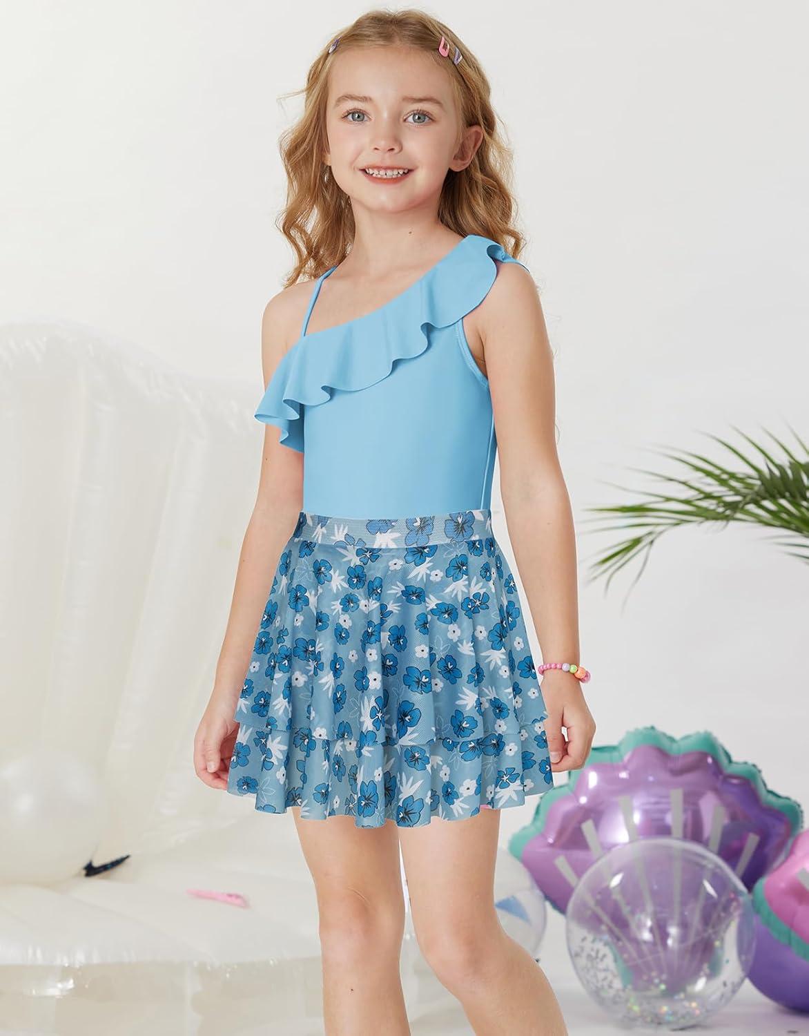 imageGRACE KARIN Girls Swimsuit with Skirt One Piece Bathing Suit Swimwear 614YBlue Floral