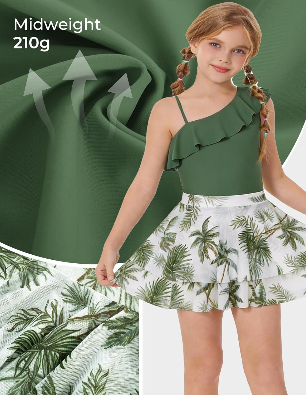 imageGRACE KARIN Girls Swimsuit with Skirt One Piece Bathing Suit Swimwear 614YGreen Coconut Tree