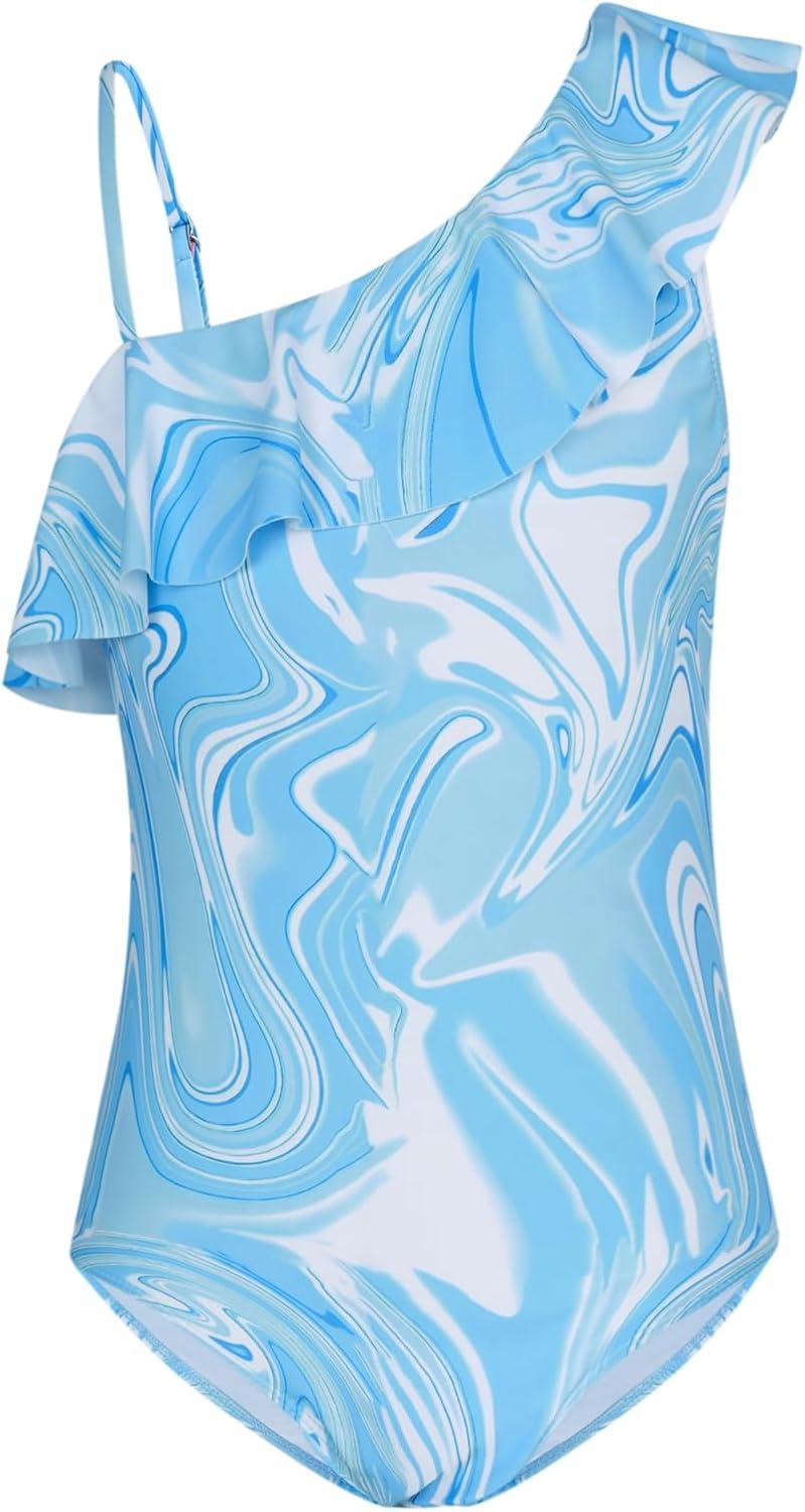 imageGRACE KARIN Girls Swimsuit with Skirt One Piece Bathing Suit Swimwear 614YLight Blue Fluid