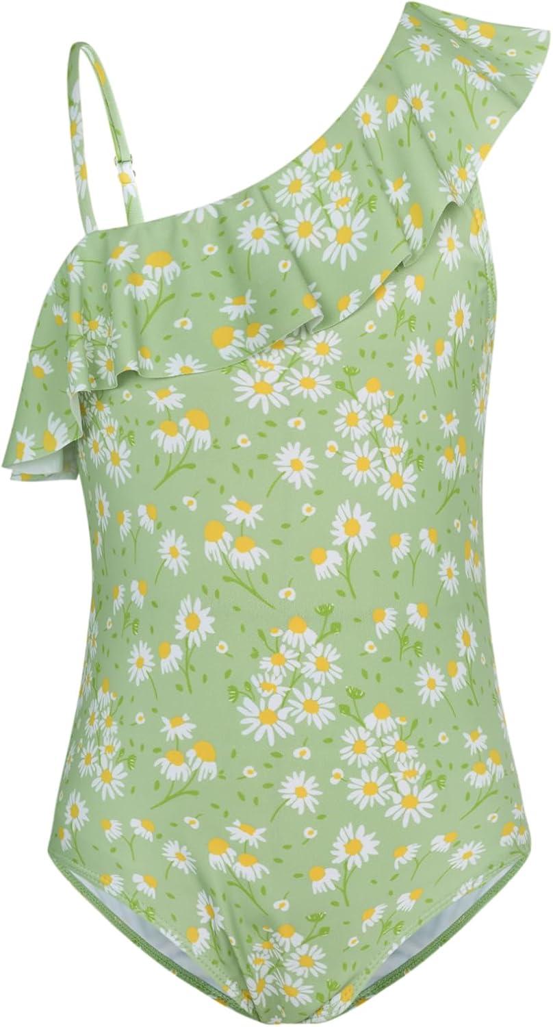 imageGRACE KARIN Girls Swimsuit with Skirt One Piece Bathing Suit Swimwear 614YLight Green Daisy