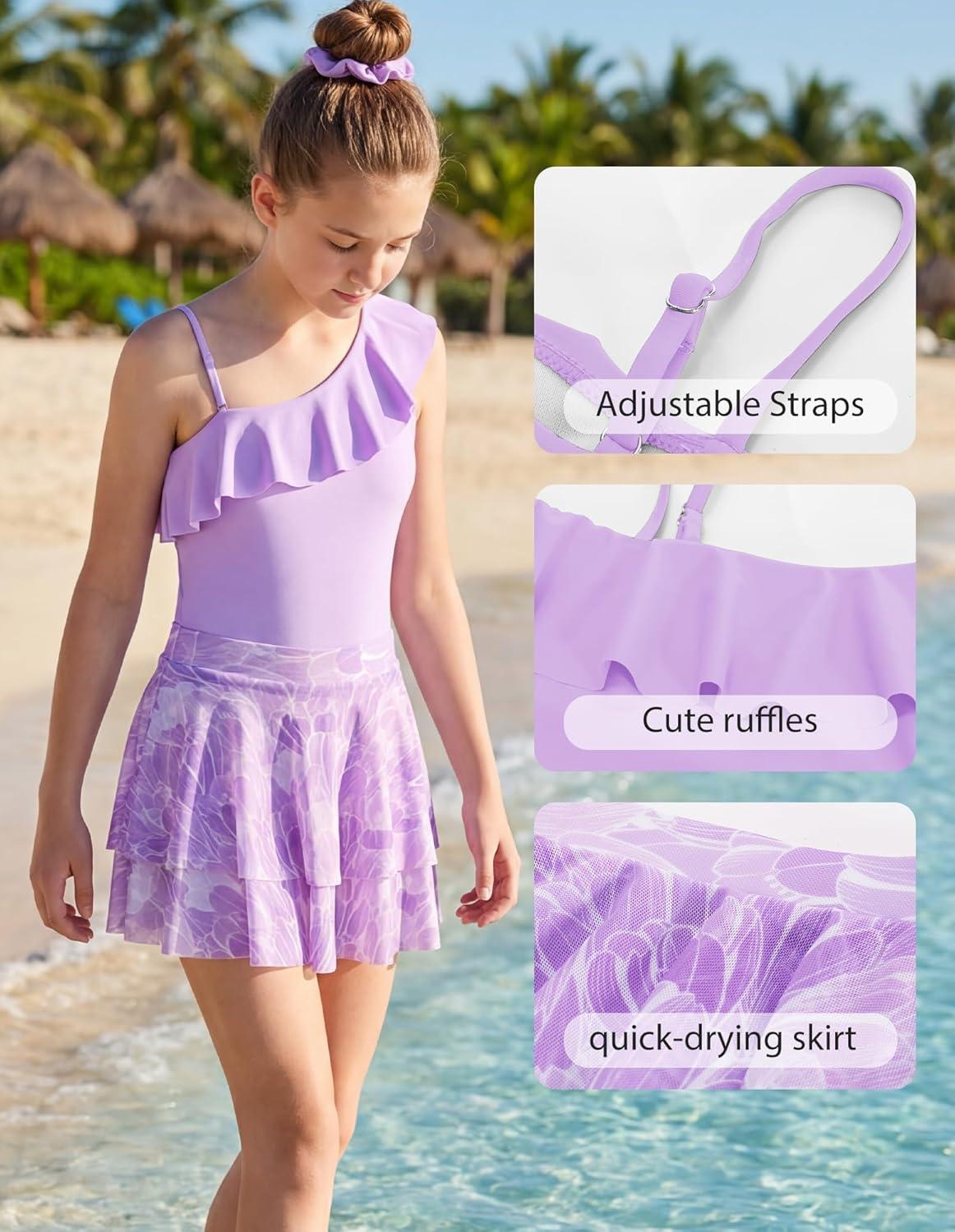 imageGRACE KARIN Girls Swimsuit with Skirt One Piece Bathing Suit Swimwear 614YPurple Tulip
