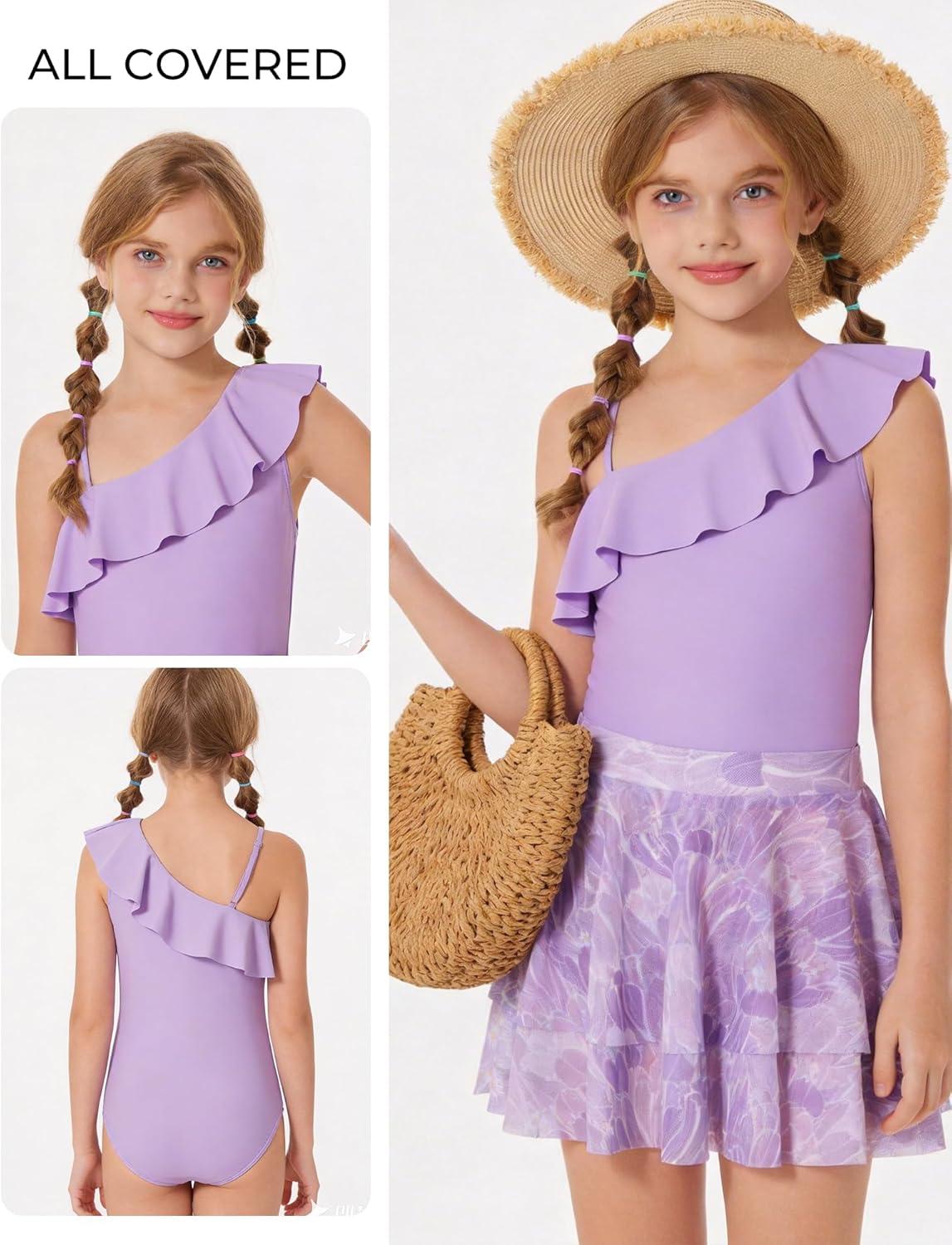 imageGRACE KARIN Girls Swimsuit with Skirt One Piece Bathing Suit Swimwear 614YPurple Tulip