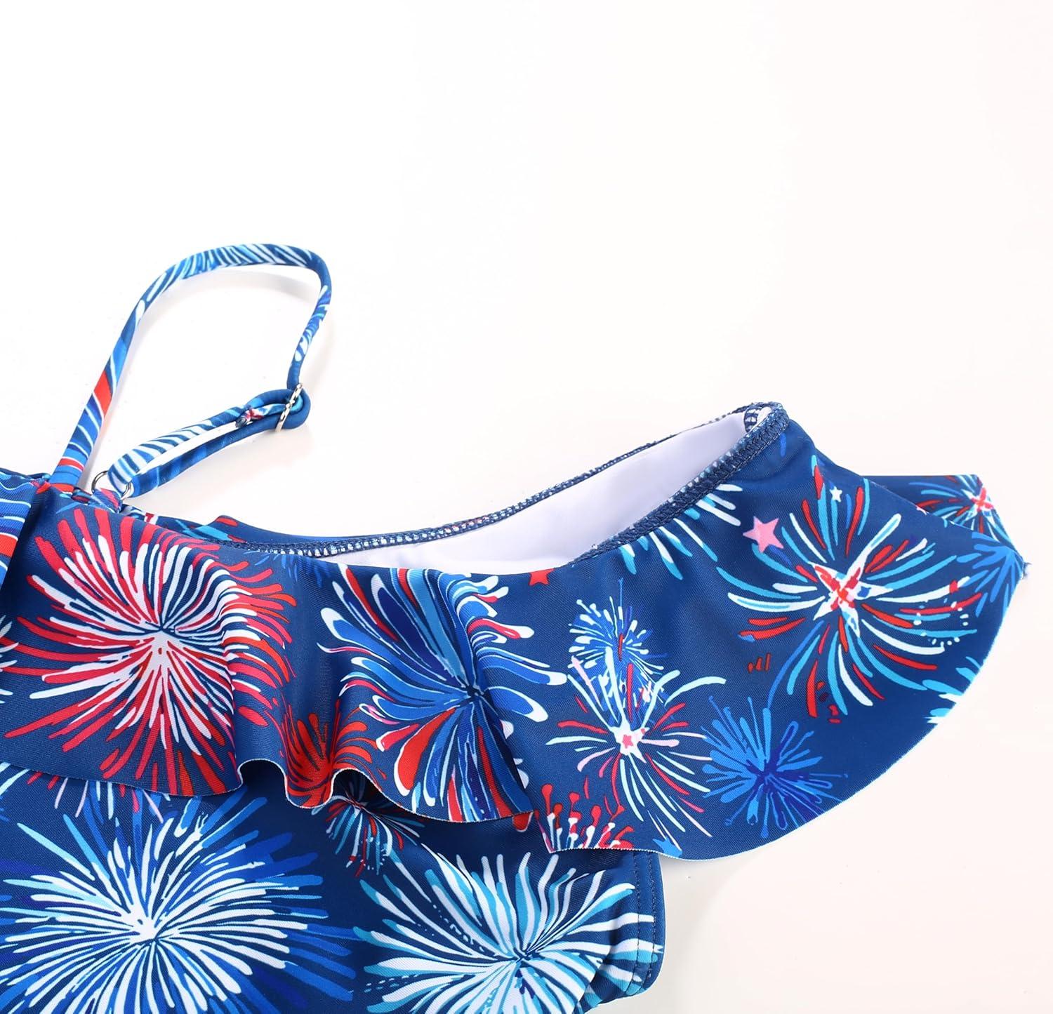 imageGRACE KARIN Girls Swimsuit with Skirt One Piece Bathing Suit Swimwear 614YRed and Blue Fireworks