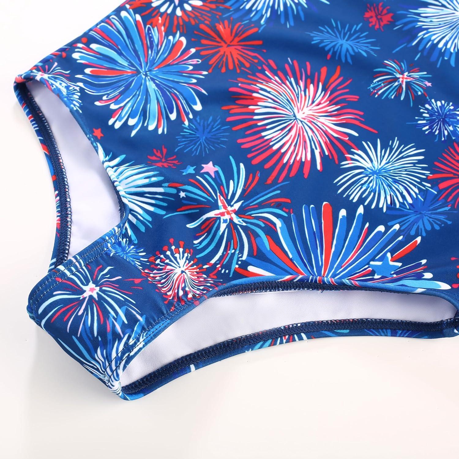 imageGRACE KARIN Girls Swimsuit with Skirt One Piece Bathing Suit Swimwear 614YRed and Blue Fireworks