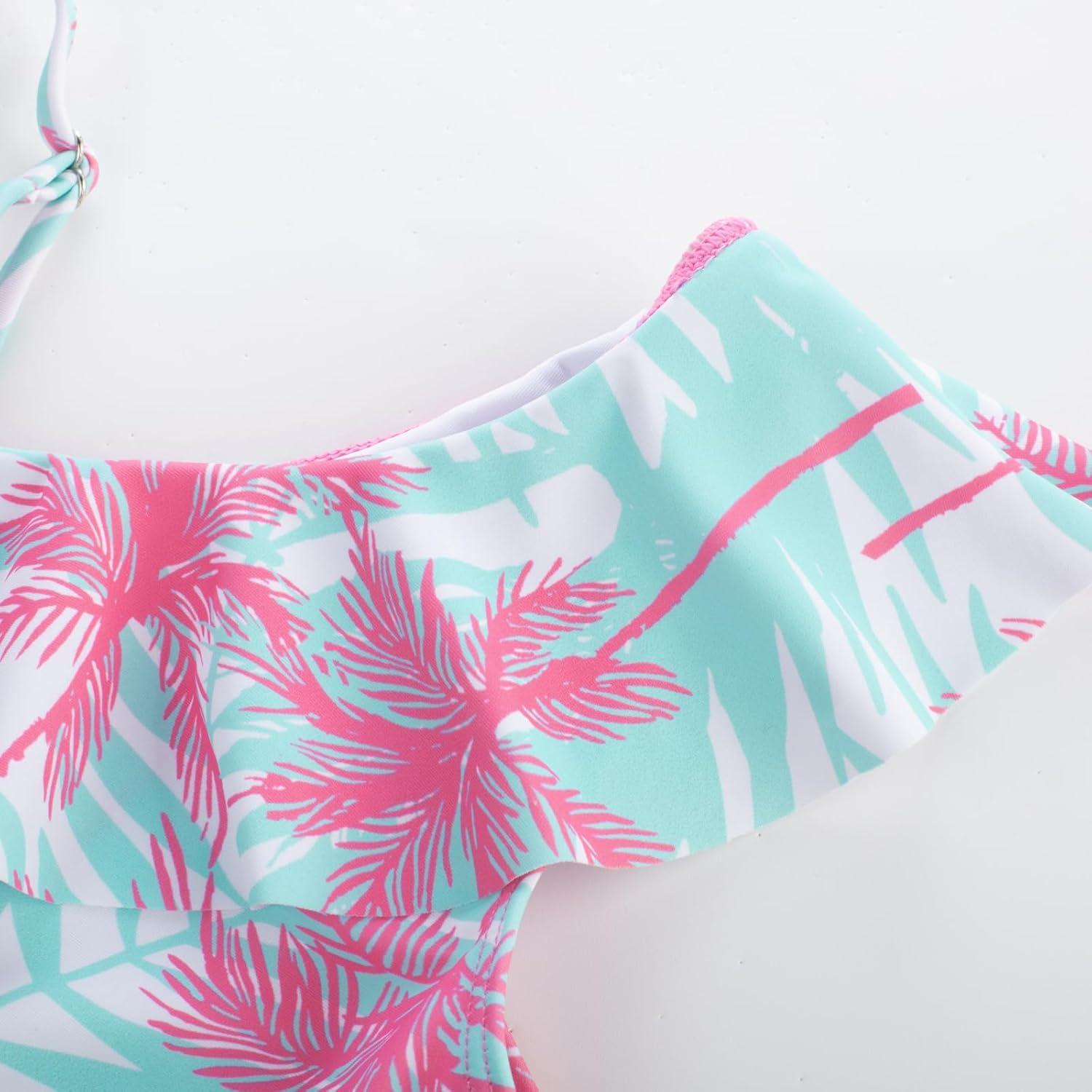 imageGRACE KARIN Girls Swimsuit with Skirt One Piece Bathing Suit Swimwear 614YRose Red Coconut Tree