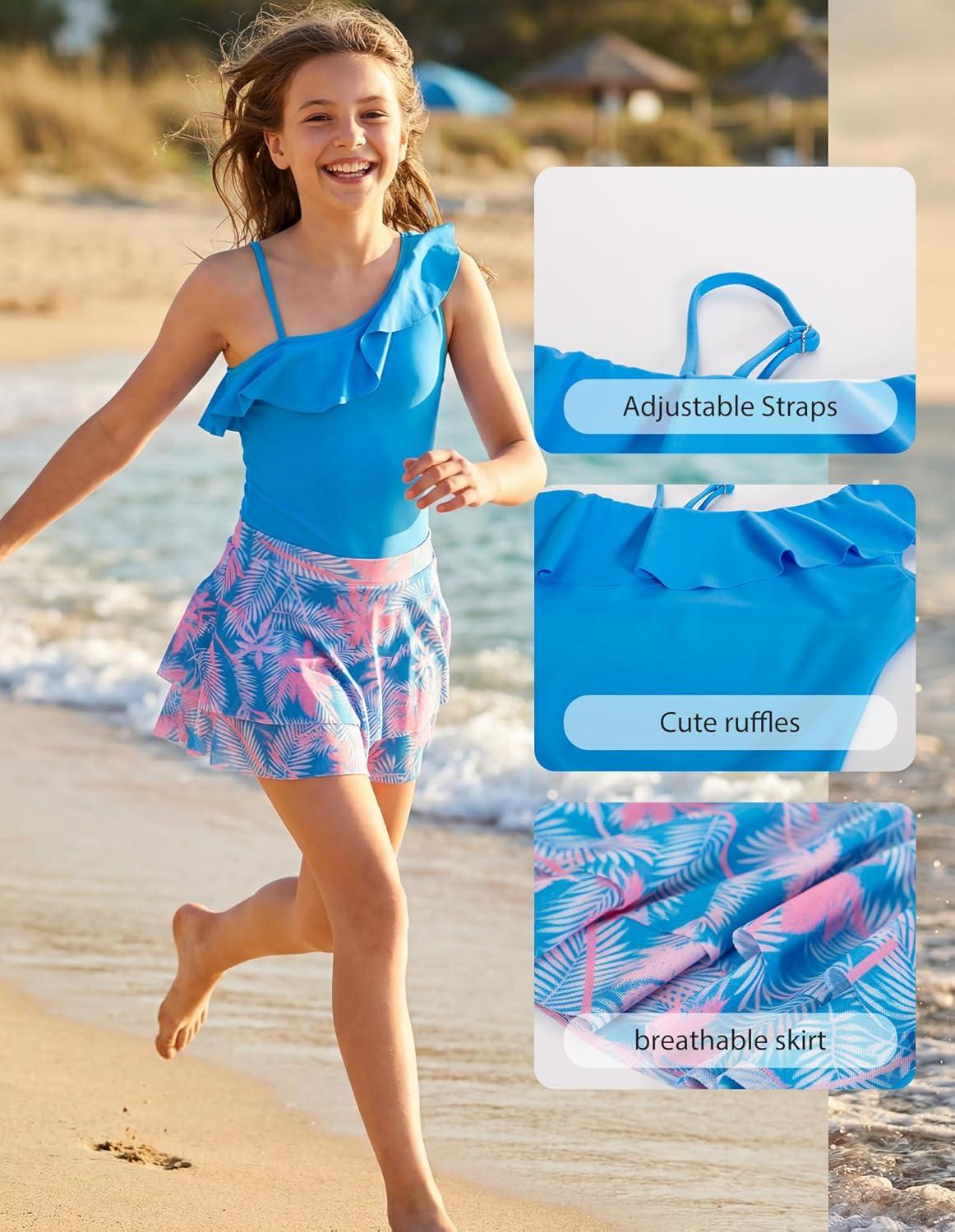 imageGRACE KARIN Girls Swimsuit with Skirt One Piece Bathing Suit Swimwear 614YSky Blue