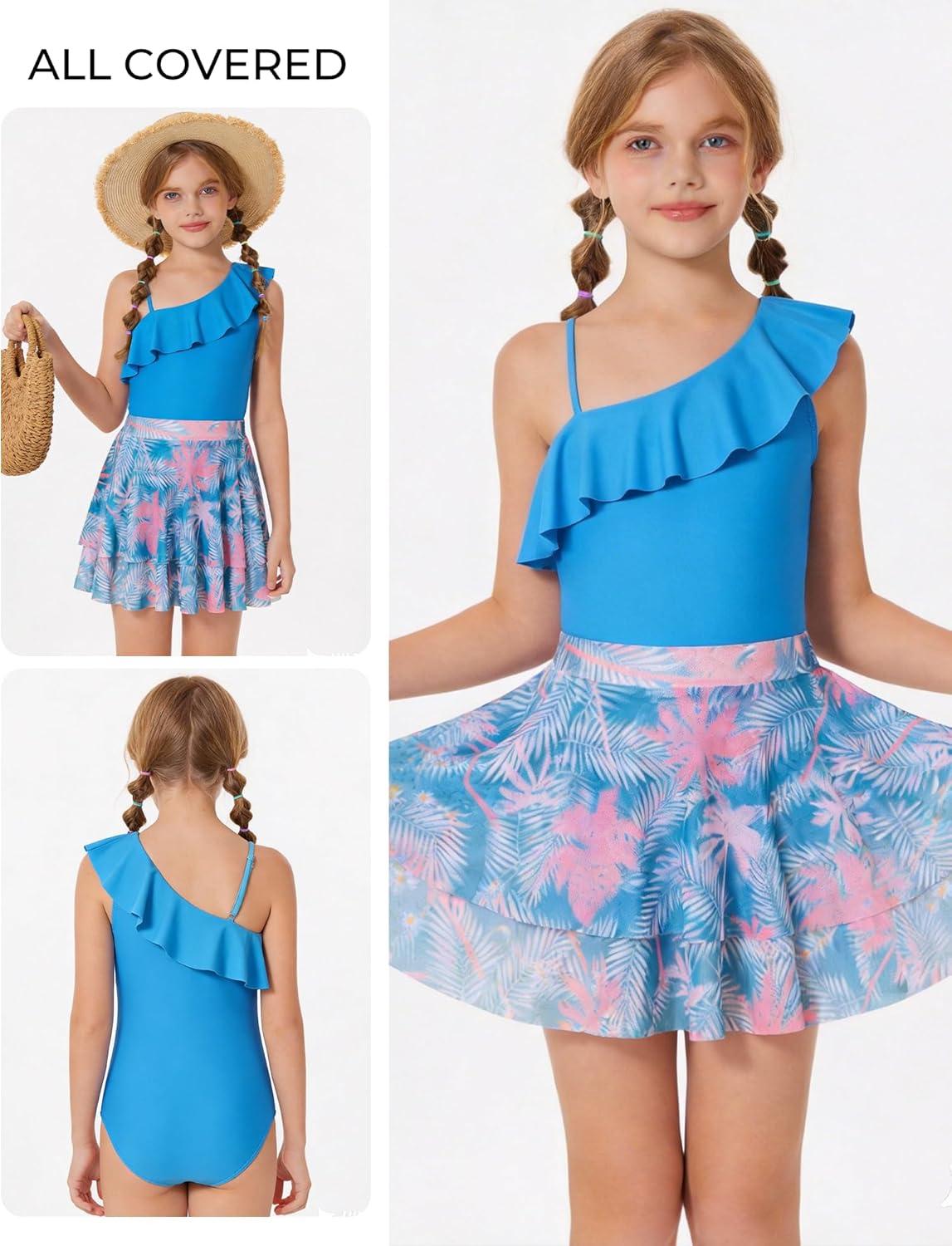imageGRACE KARIN Girls Swimsuit with Skirt One Piece Bathing Suit Swimwear 614YSky Blue