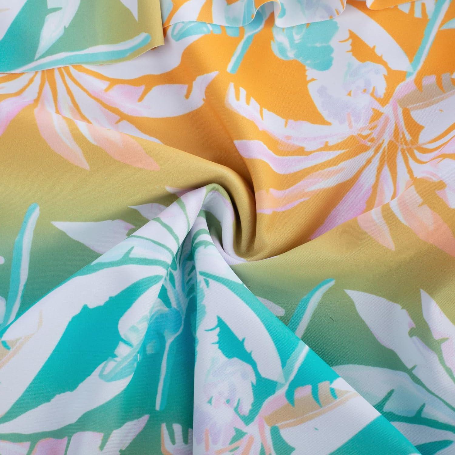 imageGRACE KARIN Girls Swimsuit with Skirt One Piece Bathing Suit Swimwear 614YYellow Green Coconut Tree