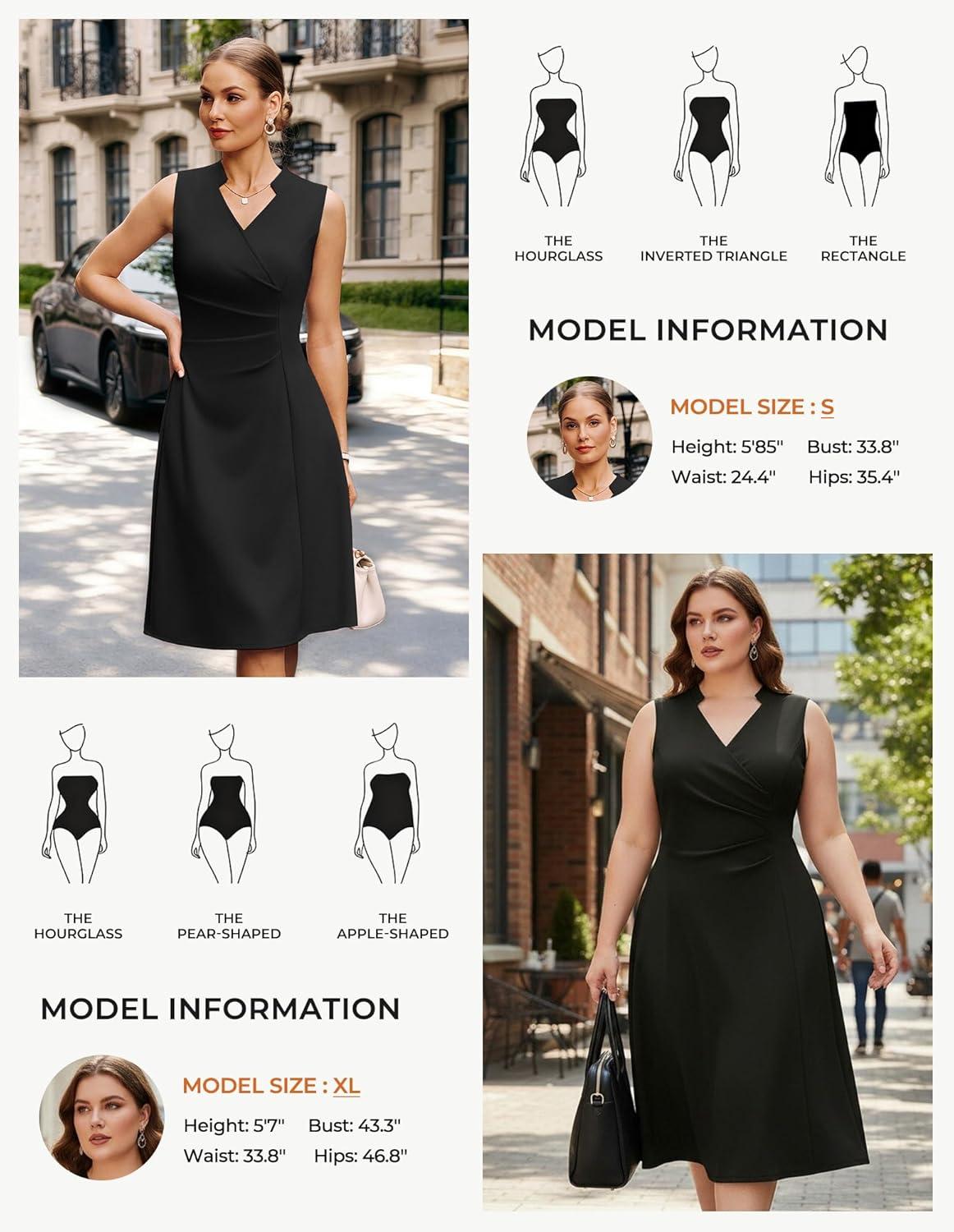 imageGRACE KARIN Women 2026 Summer Work Dress Sleeveless V Neck Elegant Midi Dresses A Line Ruched Waist Business DressesBlack