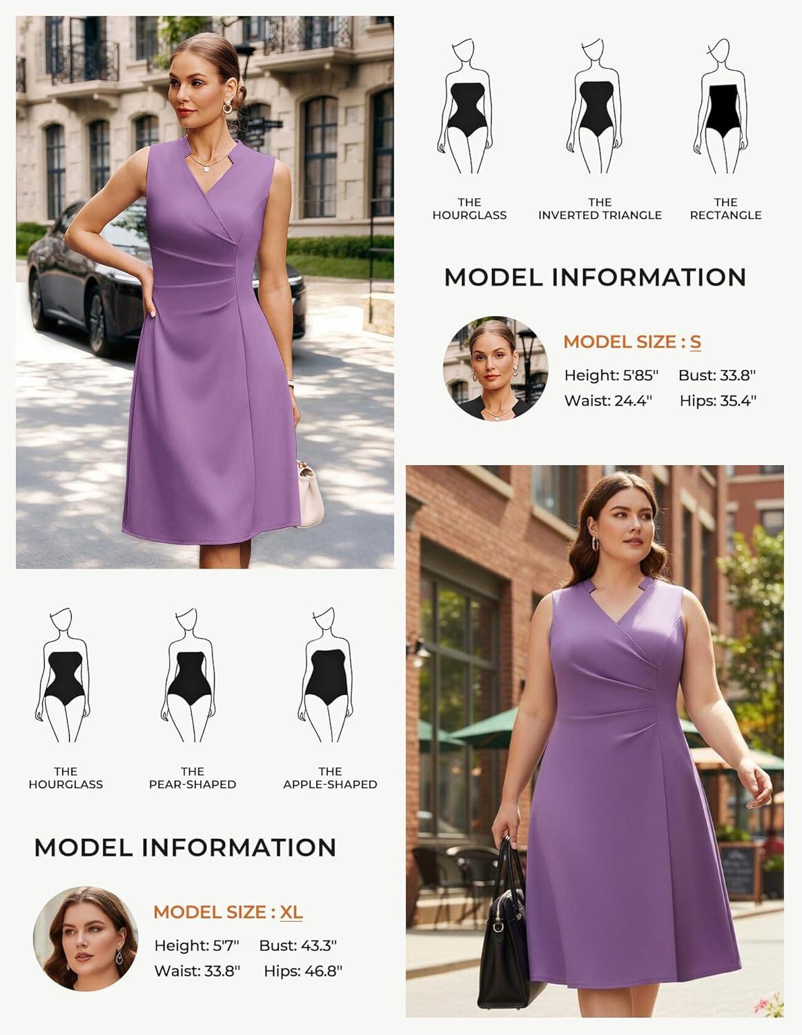 imageGRACE KARIN Women 2026 Summer Work Dress Sleeveless V Neck Elegant Midi Dresses A Line Ruched Waist Business DressesLavender Purple