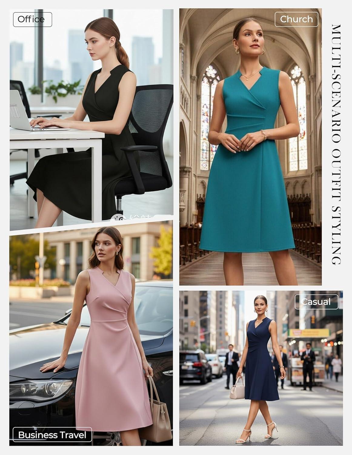 imageGRACE KARIN Women 2026 Summer Work Dress Sleeveless V Neck Elegant Midi Dresses A Line Ruched Waist Business DressesLavender Purple