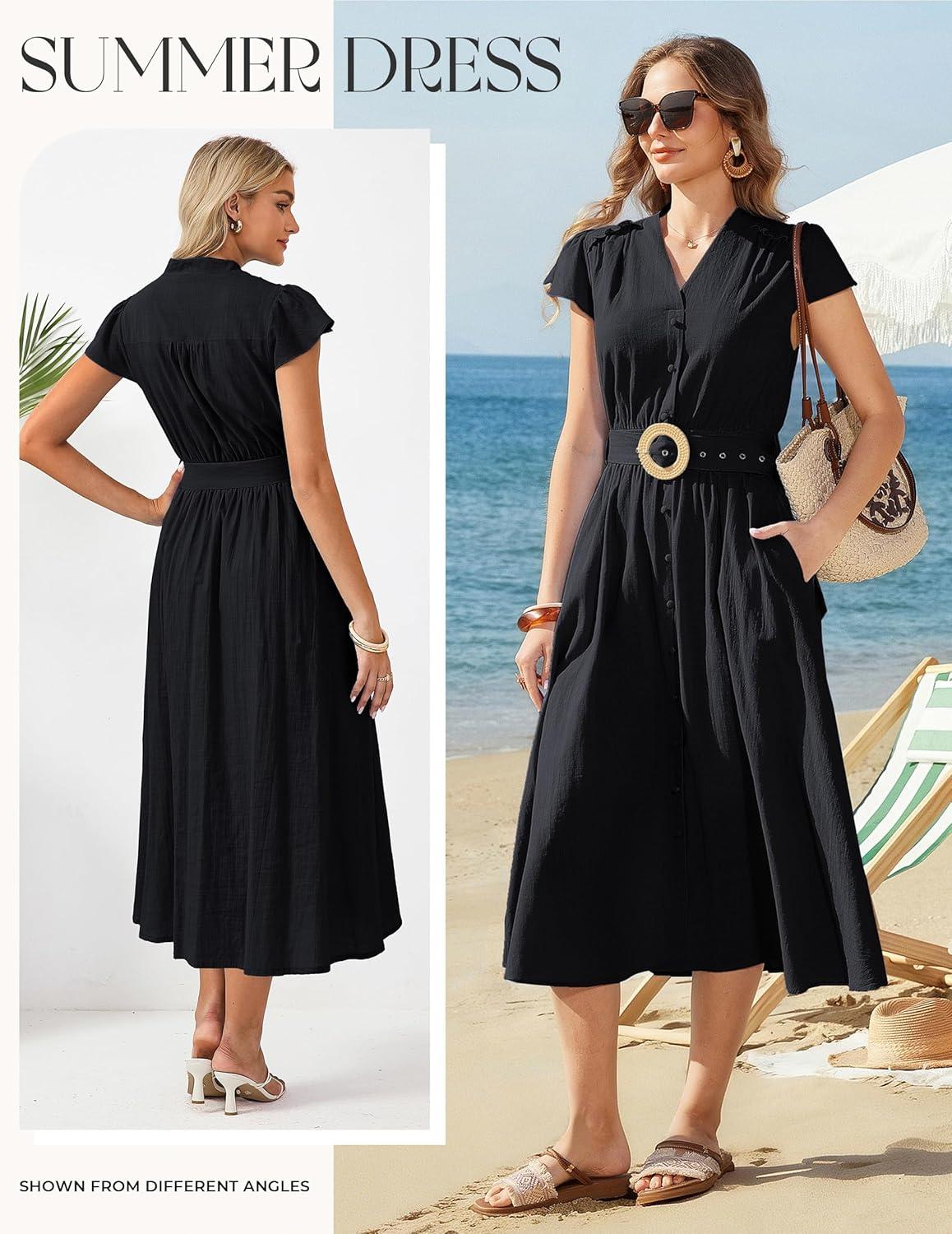 imageGRACE KARIN Womens Short Sleeve V Neck DressCasual Summer DressFlowy A Line Maxi DressesBlack