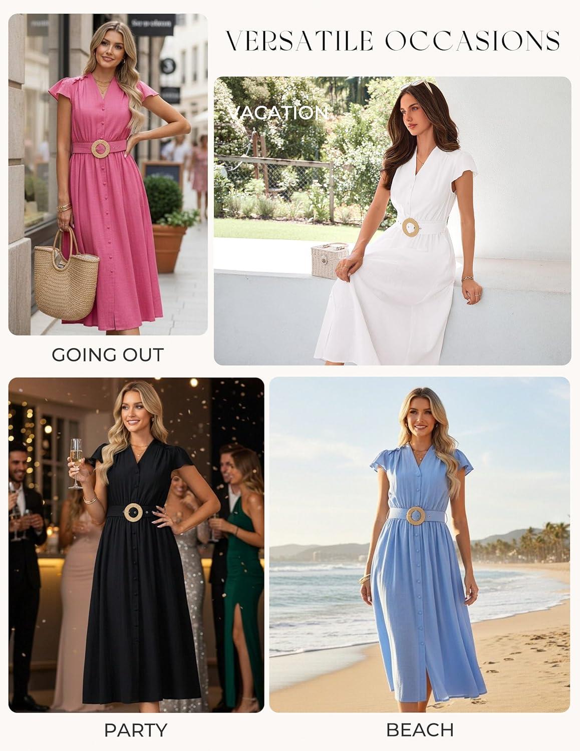 imageGRACE KARIN Womens Short Sleeve V Neck DressCasual Summer DressFlowy A Line Maxi DressesRed