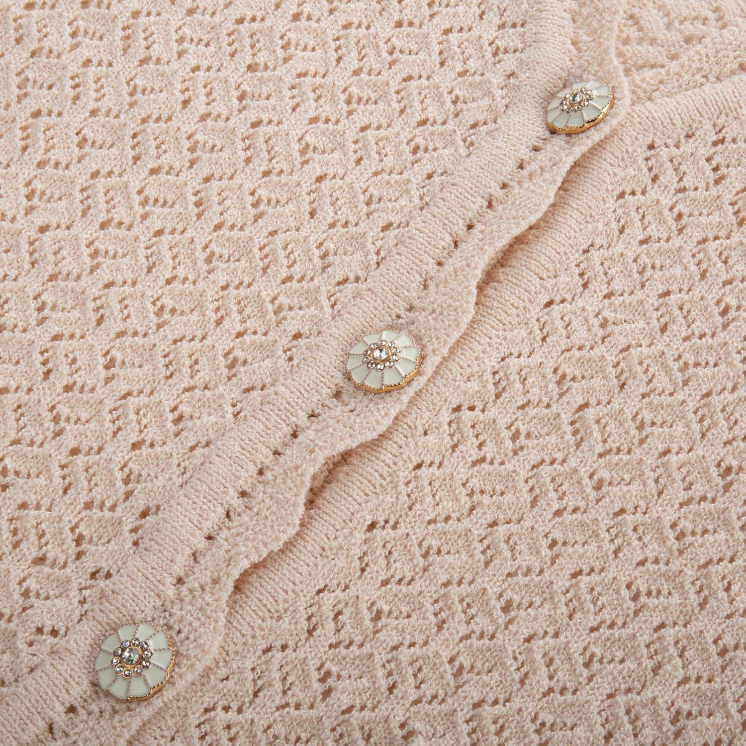imageWomens 2026 Cropped Cardigan Short Sleeve Lightweight Crochet Shrug HollowedOut Knit Sweater TopsApricot