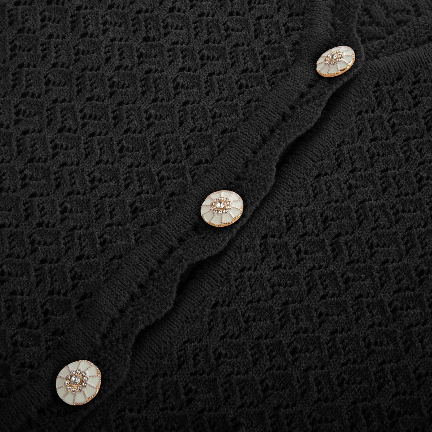 imageWomens 2026 Cropped Cardigan Short Sleeve Lightweight Crochet Shrug HollowedOut Knit Sweater TopsBlack