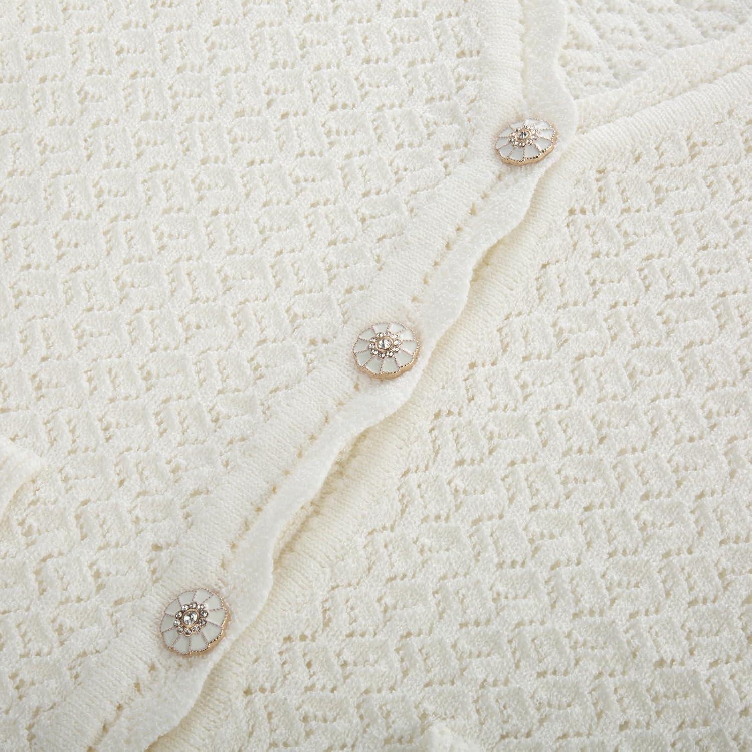 imageWomens 2026 Cropped Cardigan Short Sleeve Lightweight Crochet Shrug HollowedOut Knit Sweater TopsWhite