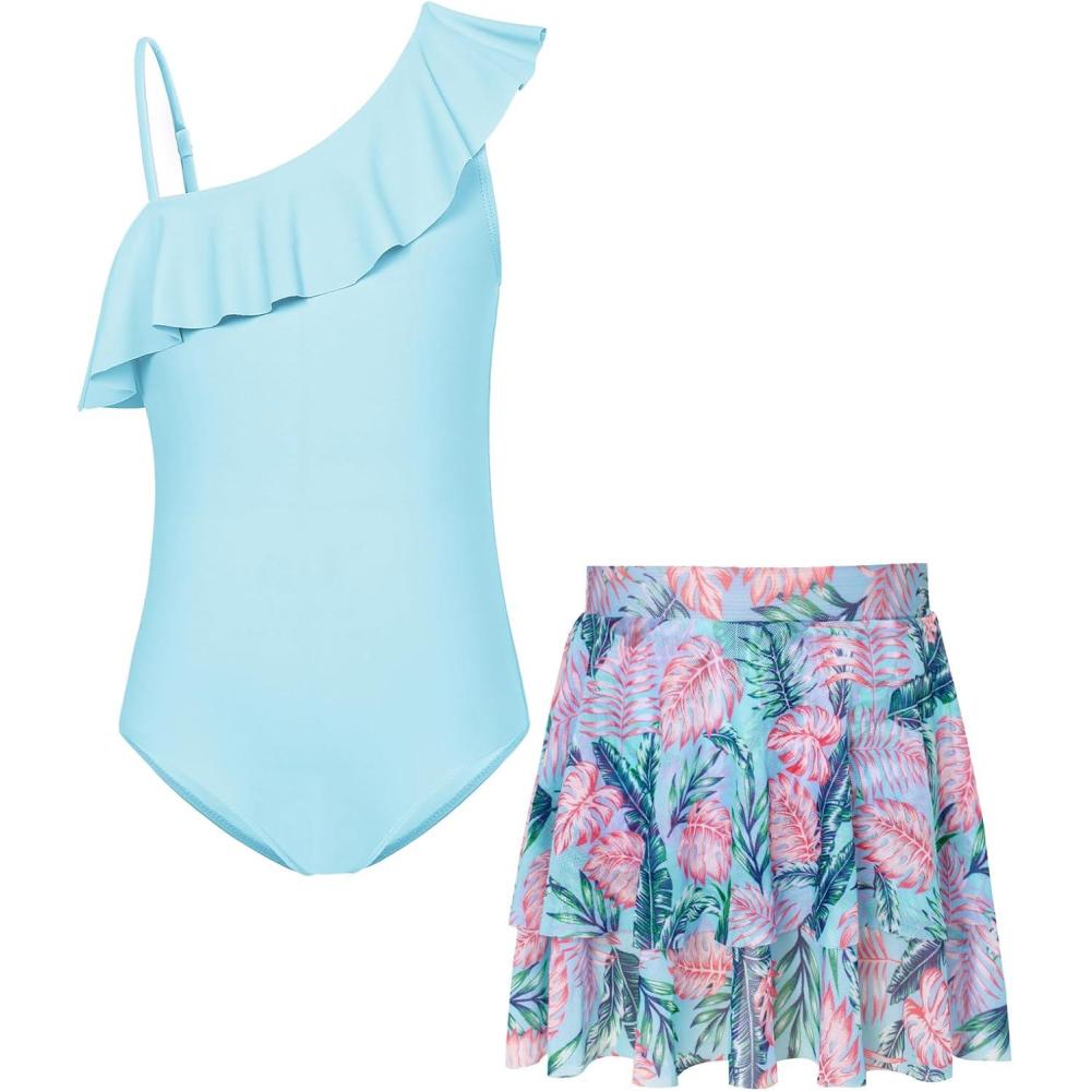 imageGRACE KARIN Girls Swimsuit with Skirt One Piece Bathing Suit Swimwear 614YBlue