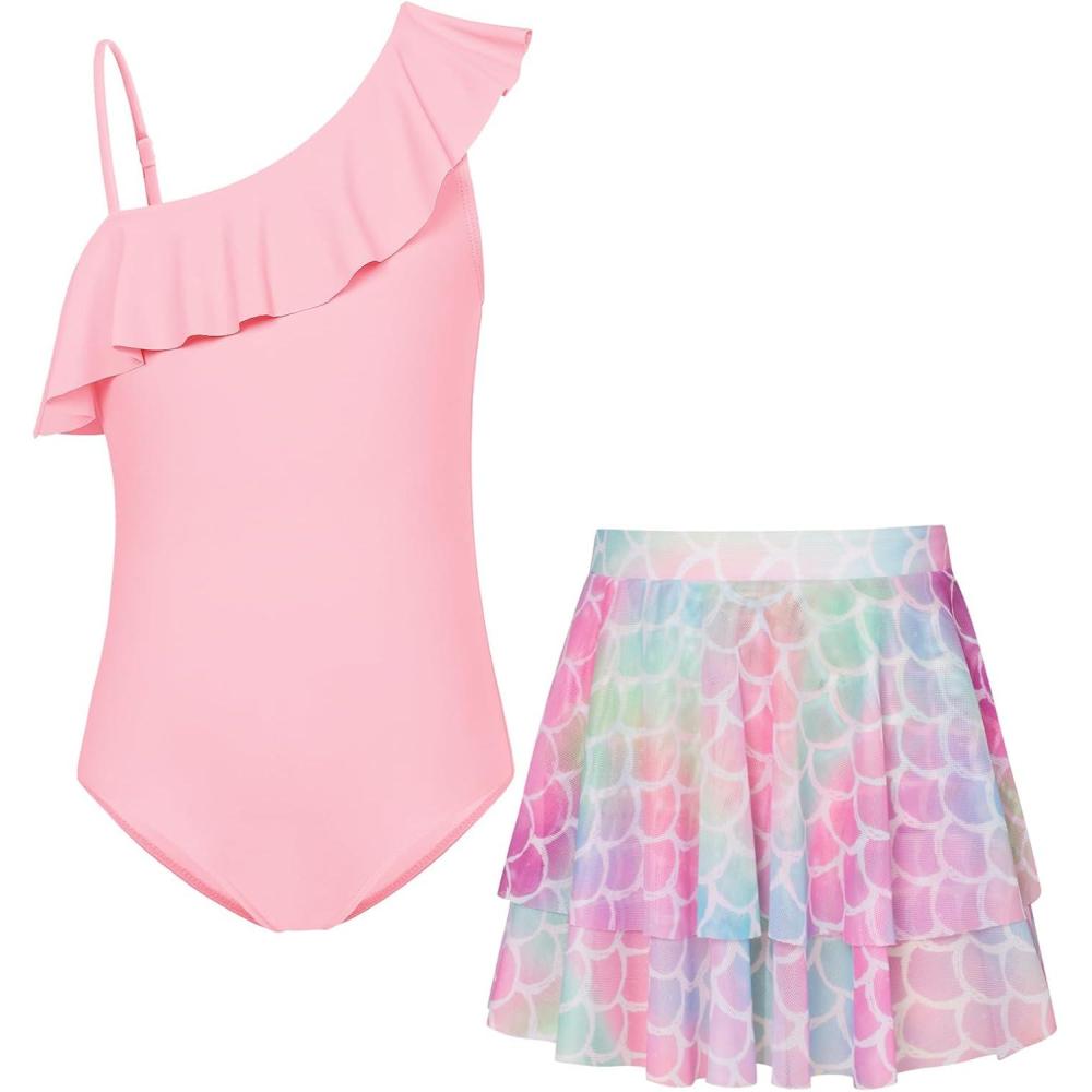 imageGRACE KARIN Girls Swimsuit with Skirt One Piece Bathing Suit Swimwear 614YLight Pink