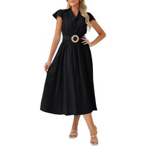 GRACE KARIN Women’s Short Sleeve V Neck Dress,Casual Summer Dress,Flowy A Line Maxi Dresses(Black)
