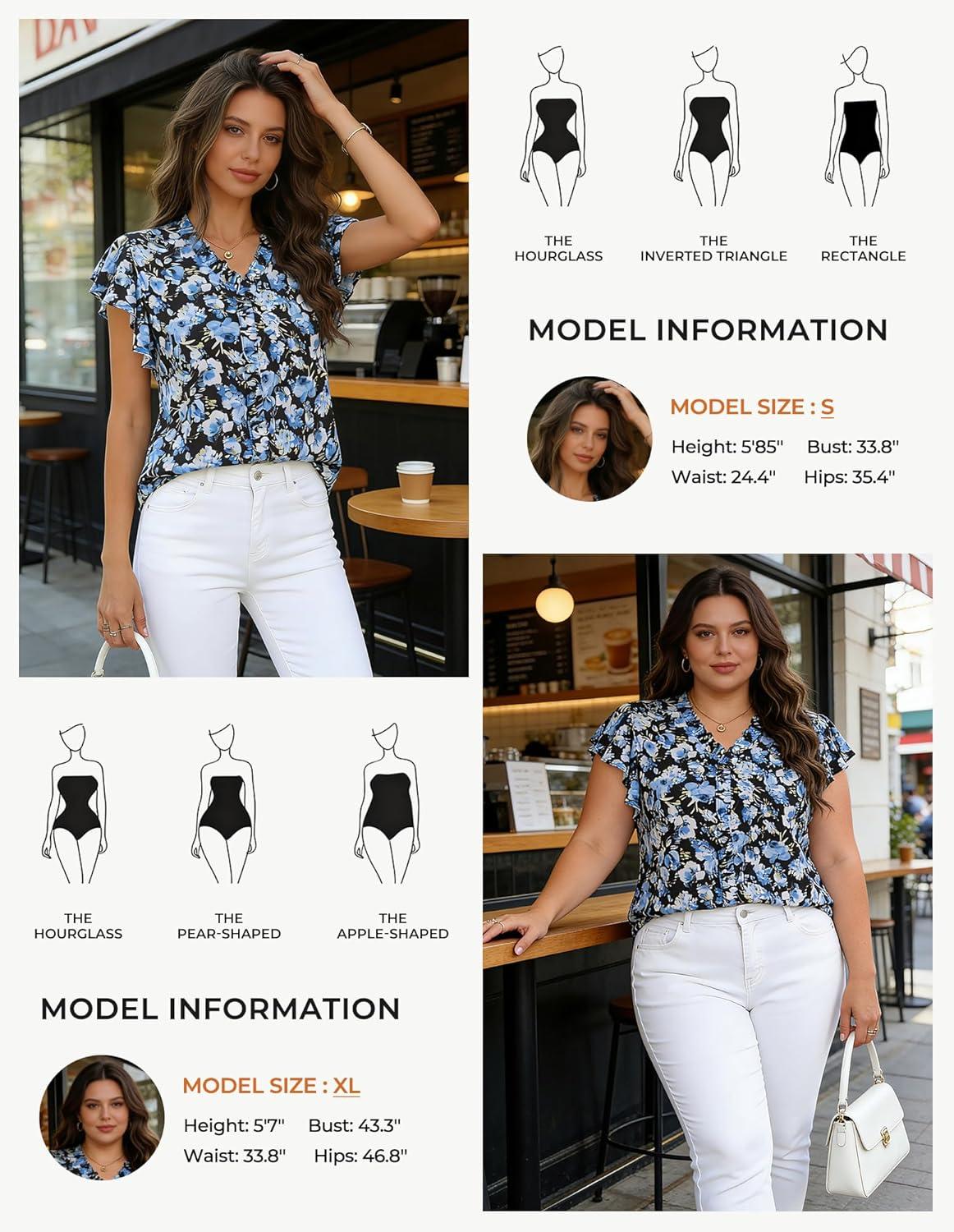 imageGRACE KARIN 2026 Boho Tops for Women Dressy CasualRuffle Sleeve Chiffon Blouses Work ShirtsV Neck Summer Fashion ClothesBlue Black