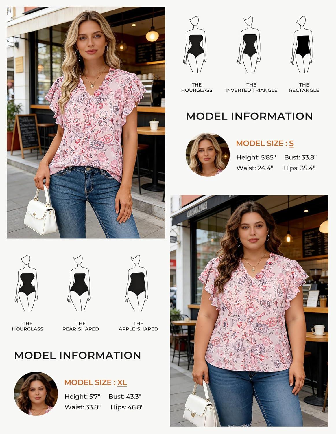 imageGRACE KARIN 2026 Boho Tops for Women Dressy CasualRuffle Sleeve Chiffon Blouses Work ShirtsV Neck Summer Fashion ClothesPink