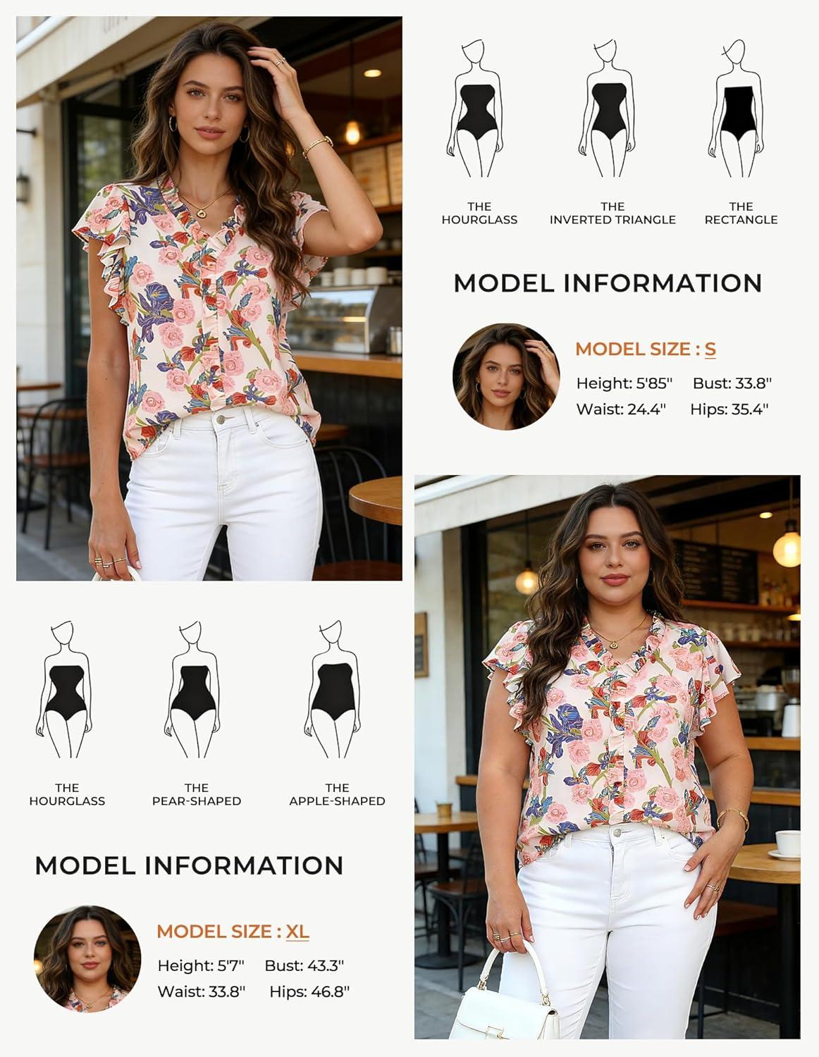 imageGRACE KARIN 2026 Boho Tops for Women Dressy CasualRuffle Sleeve Chiffon Blouses Work ShirtsV Neck Summer Fashion ClothesWhite Pink