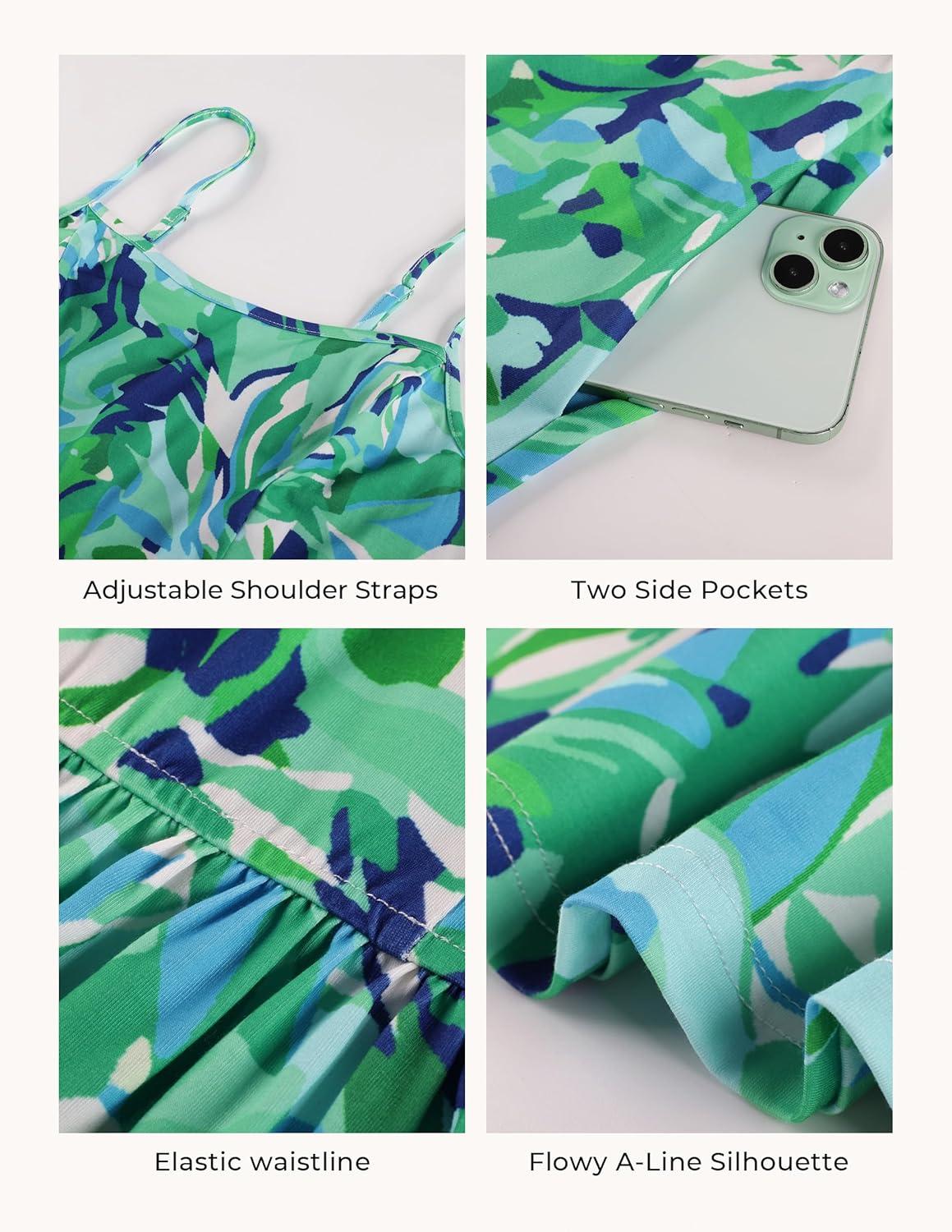 imageGRACE KARIN Summer Wedding Guest Dresses for Women 2026 Spaghetti Strap Beach Boho Maxi DressFlowy Floral Dress with PocketBlue Green