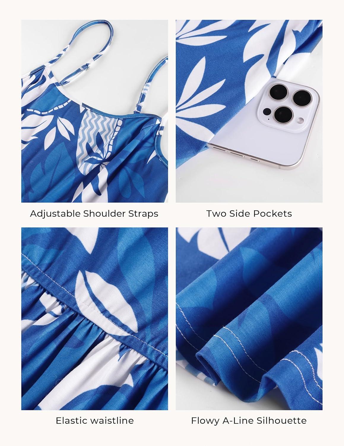 imageGRACE KARIN Summer Wedding Guest Dresses for Women 2026 Spaghetti Strap Beach Boho Maxi DressFlowy Floral Dress with PocketBlue White