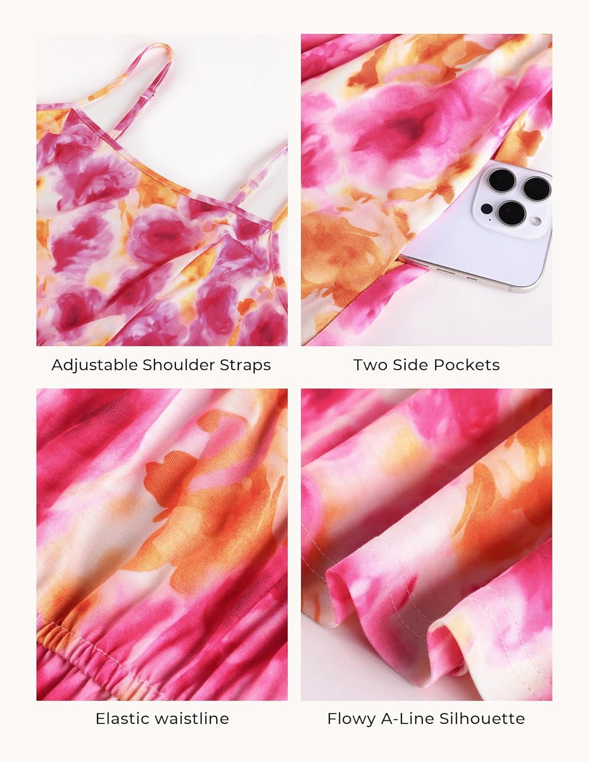 imageGRACE KARIN Summer Wedding Guest Dresses for Women 2026 Spaghetti Strap Beach Boho Maxi DressFlowy Floral Dress with PocketOrange Pink