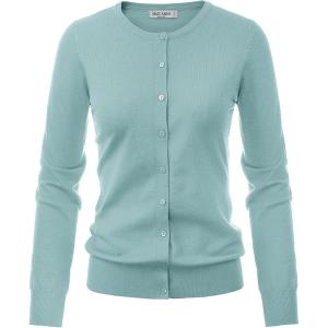 GRACE KARIN Women’s Long Sleeve Button Down Crew Neck Classic Sweater Knit Cardigan(Blue Green)