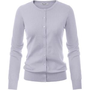 GRACE KARIN Women’s Long Sleeve Button Down Crew Neck Classic Sweater Knit Cardigan(Light Purple)